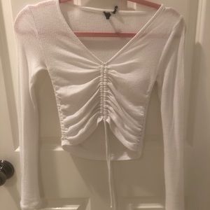 Urban Outfitters White Long Sleeve Ruched Top